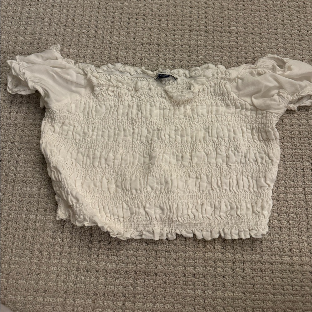 American Eagle Ruffler Off the Shoulder Crop Top